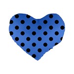 Polka Dots - Black on Cornflower Blue Standard 16  Premium Flano Heart Shape Cushion