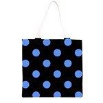 Polka Dots - Cornflower Blue on Black Grocery Light Tote Bag