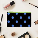 Polka Dots - Cornflower Blue on Black Canvas Cosmetic Bag (XS)