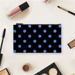 Polka Dots - Cornflower Blue on Black Cosmetic Bag (S)