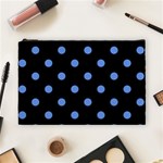 Polka Dots - Cornflower Blue on Black Cosmetic Bag (L)