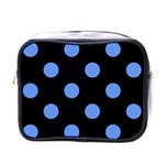 Polka Dots - Cornflower Blue on Black Mini Toiletries Bag (One Side)