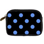 Polka Dots - Cornflower Blue on Black Digital Camera Leather Case