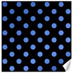 Polka Dots - Cornflower Blue on Black Canvas 12  x 12 