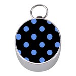 Polka Dots - Cornflower Blue on Black Silver Compass (Mini)