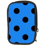 Polka Dots - Black on Dodger Blue Compact Camera Leather Case