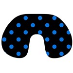 Polka Dots - Dodger Blue on Black Travel Neck Pillow