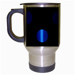 Polka Dots - Dodger Blue on Black Travel Mug (Silver Gray)