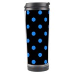 Polka Dots - Dodger Blue on Black Travel Tumbler