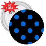 Polka Dots - Dodger Blue on Black 3  Button (10 pack)