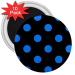 Polka Dots - Dodger Blue on Black 3  Magnet (10 pack)