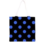 Polka Dots - Royal Blue on Black Grocery Light Tote Bag