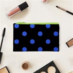 Polka Dots - Royal Blue on Black Canvas Cosmetic Bag (XS)