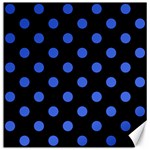 Polka Dots - Royal Blue on Black Canvas 12  x 12 