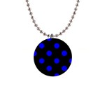 Polka Dots - Blue on Black 1  Button Necklace