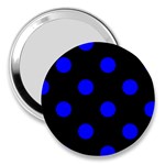 Polka Dots - Blue on Black 3  Handbag Mirror