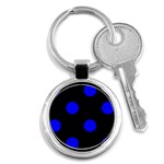 Polka Dots - Blue on Black Key Chain (Round)