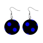 Polka Dots - Blue on Black 1  Button Earrings