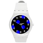 Polka Dots - Blue on Black Round Plastic Sport Watch (M)