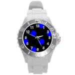 Polka Dots - Blue on Black Round Plastic Sport Watch (L)