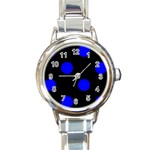 Polka Dots - Blue on Black Round Italian Charm Watch