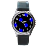 Polka Dots - Blue on Black Round Metal Watch