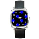 Polka Dots - Blue on Black Square Metal Watch