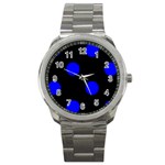 Polka Dots - Blue on Black Sport Metal Watch