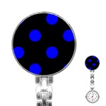 Polka Dots - Blue on Black Stainless Steel Nurses Watch