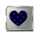 Polka Dots - Blue on Black Mega Link Heart Italian Charm (18mm)