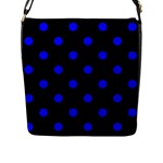 Polka Dots - Blue on Black Flap Closure Messenger Bag (L)