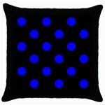 Polka Dots - Blue on Black Throw Pillow Case (Black)