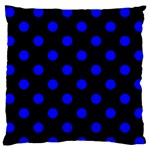 Polka Dots - Blue on Black Large Flano Cushion Case (One Side)