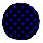 Polka Dots - Blue on Black Large 18  Premium Round Cushion