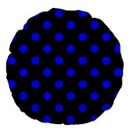 Polka Dots - Blue on Black Large 18  Premium Flano Round Cushion