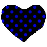 Polka Dots - Blue on Black Large 19  Premium Heart Shape Cushion