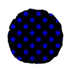 Polka Dots - Blue on Black Standard 15  Premium Round Cushion