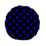 Polka Dots - Blue on Black Standard 15  Premium Flano Round Cushion