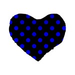 Polka Dots - Blue on Black Standard 16  Premium Heart Shape Cushion