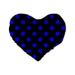 Polka Dots - Blue on Black Standard 16  Premium Flano Heart Shape Cushion