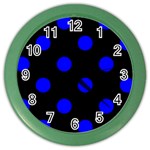 Polka Dots - Blue on Black Color Wall Clock