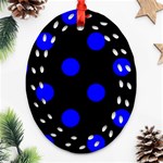 Polka Dots - Blue on Black Ornament (Bell) Ornament (Oval Filigree)