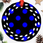 Polka Dots - Blue on Black Ornament (Round Filigree)