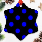 Polka Dots - Blue on Black Ornament (Snowflake)