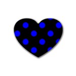 Polka Dots - Blue on Black Rubber Coaster (Heart)