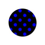 Polka Dots - Blue on Black Rubber Round Coaster (4 pack)