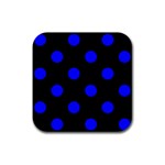 Polka Dots - Blue on Black Rubber Coaster (Square)