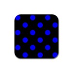 Polka Dots - Blue on Black Rubber Square Coaster (4 pack)