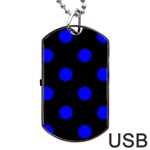 Polka Dots - Blue on Black Dog Tag USB Flash (One Side)