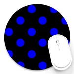 Polka Dots - Blue on Black Round Mousepad